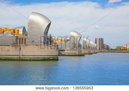 London, UK - May 4, 2015: London barrier on the River Thames view