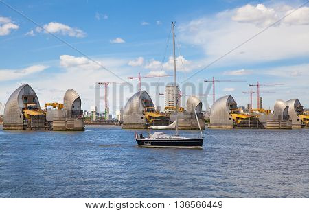 London, UK - May 4, 2015: London barrier on the River Thames view