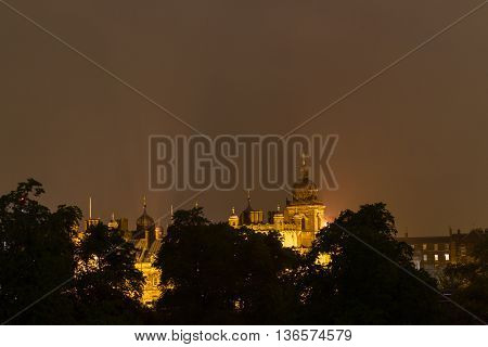 Illuminated George Heriot's School In Edinburgh, Scotland
