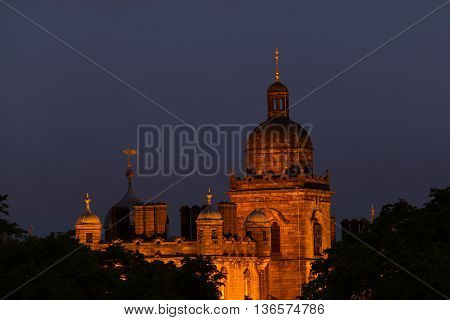 Illuminated George Heriot's School In Edinburgh, Scotland