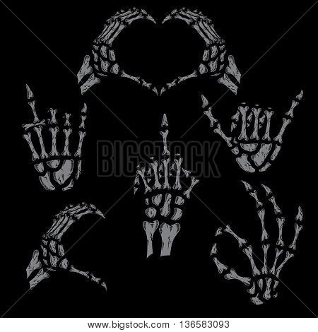 Set of Hand Skull Vector in black background
