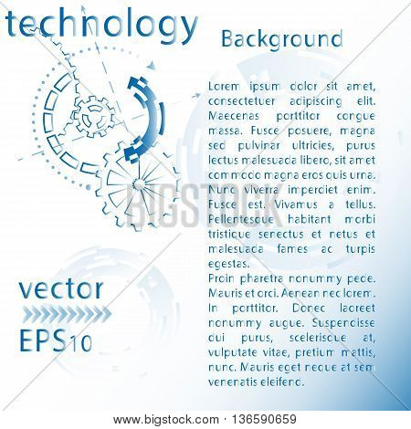 Abstract Futuristic Vector Illustration For Background With Mechanical Gears And Wheels, Blue