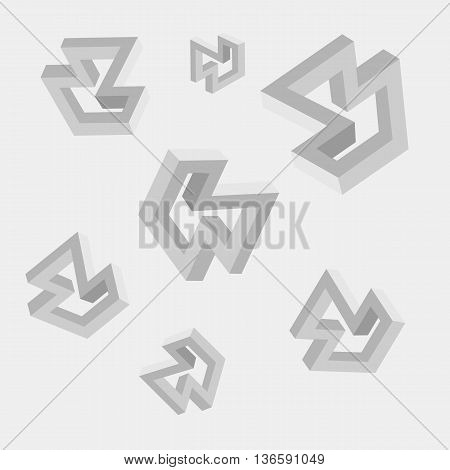Geometric seamless simple monochrome minimalistic pattern of impossible shapes