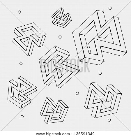 Geometric seamless simple monochrome minimalistic pattern of impossible shapes