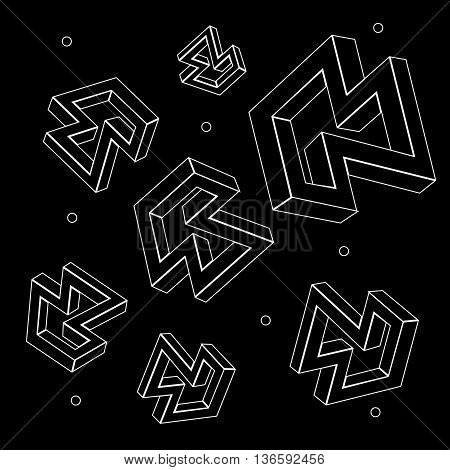 Geometric seamless simple monochrome minimalistic pattern of impossible shapes