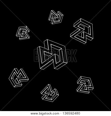 Geometric seamless simple monochrome minimalistic pattern of impossible shapes