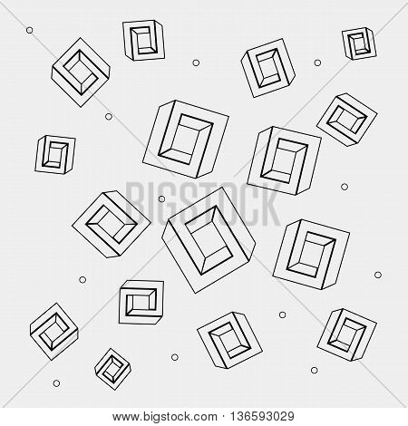 Geometric seamless simple monochrome minimalistic pattern of impossible shapes
