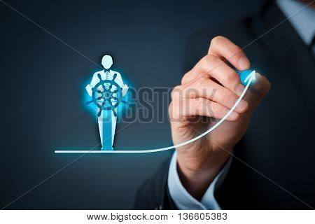 Business improvement and development concept. Captain (symbol of manager) change direction.