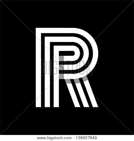 Capital letter R. Made of of three white stripes Overlapping with shadows. Logo, monogram, emblem trendy design.