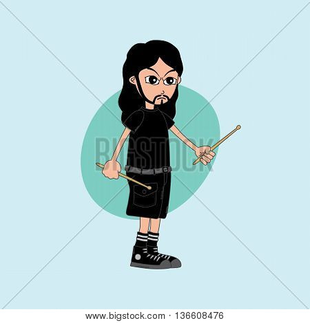 Male Cartoon Character Drummer Music Band