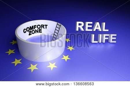 Comfort zone and real life. 3D rendering.