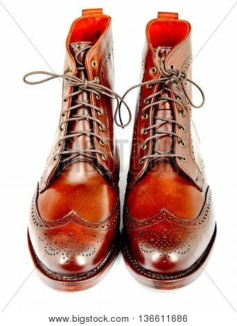 Wingtip dark chili brown dress boots full size isolated on white background
