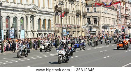 St. Petersburg, Russia - 9 May, Motorcyclists in the action 