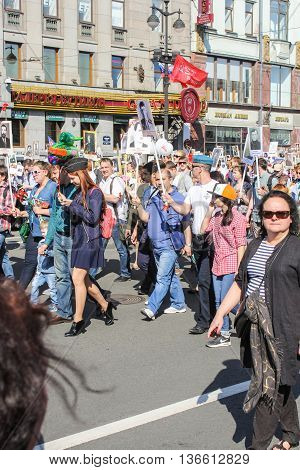 St. Petersburg, Russia - 9 May, People in the immortal part of the regiment, 9 May, 2016.
Holiday-action 