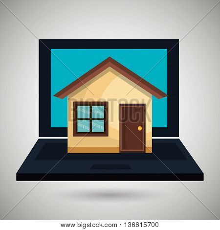 laptop computer with house  isolated icon design, vector illustration  graphic