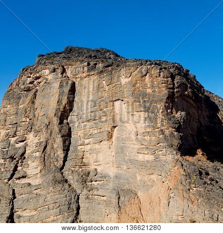 In Oman  The Old Mountain Gorge And Canyon The Deep Cloudy  Sky