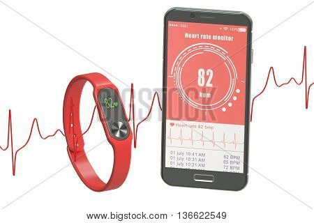 activity tracker or fitness bracelet with smartphone 3D rendering isolated on white background