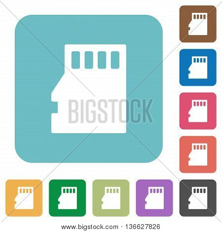 Flat micro SD memory card icons on rounded square color backgrounds.