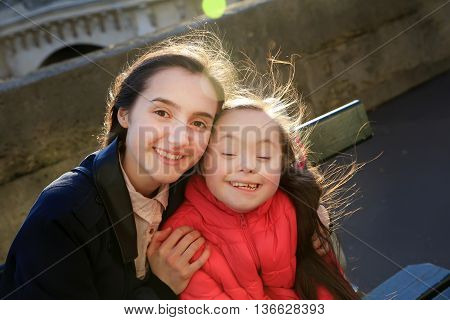 Happy family moments in the city .