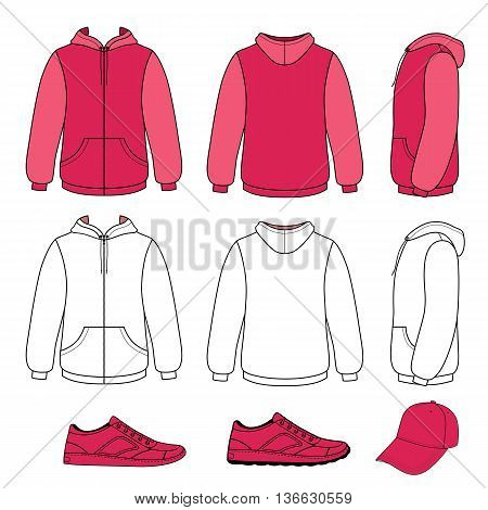 Unisex hoodie cap sneakers set vector illustration. EPS8 file available. You can change the color or you can add your logo easily.