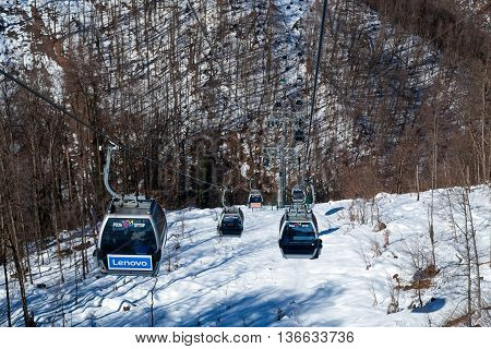 Sochi, Russia - February 10, 2016: Ski lift in Rosa Khutor Alpine Resort