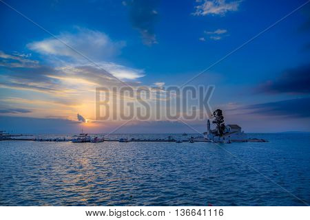 scene of Vlacherna monastery, Kanoni, Corfu, Greece