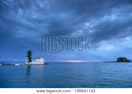 scene of Vlacherna monastery, Kanoni, Corfu, Greece