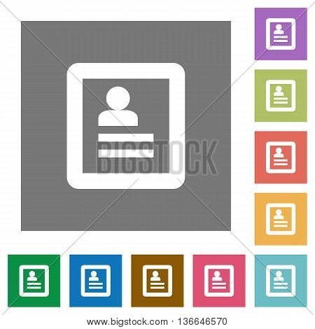 User profile flat icon set on color square background.