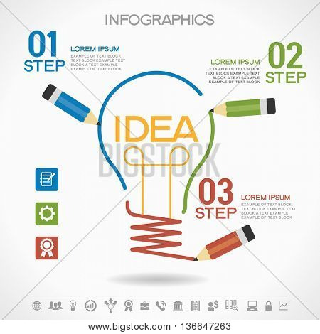 Idea concept. Template with a linear scetch of the bulb, pencils and text.File is saved in 10 EPS version.