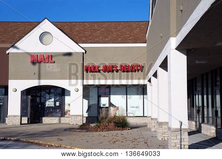 NAPERVILLE, ILLINOIS / UNITED STATES - NOVEMBER 3, 2015: One may have one's hair cut at Park Jun's Beauty Lab in a Naperville strip mall.