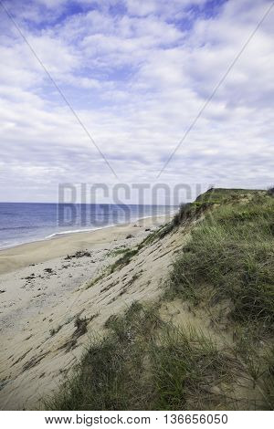 Marconi Beach, Wellfleet, MA Cape Cod with blue sea and clouds