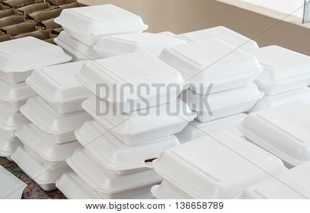 Stacks of foam boxes - environmental problem concept