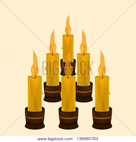 six candles for the holiday. six religious candle wax.