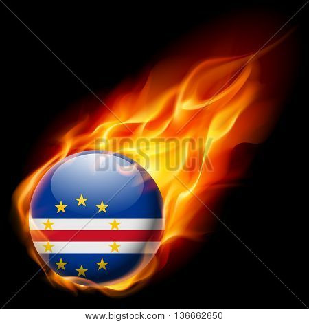 Flag of Cape Verde as round glossy icon burning in flame