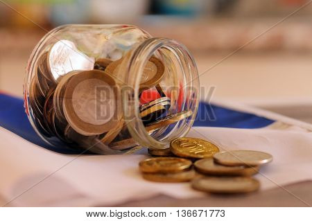 Money on the Russian flag. Russian money.