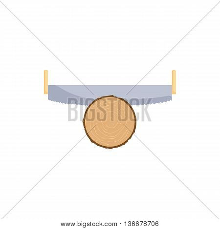 Saw cuts log icon in cartoon style isolated on white background. Felling symbol