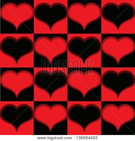 Pattern with red hearts and black, with bristle.