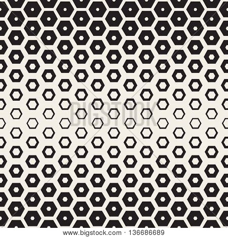 Vector Seamless White And Black Hexagon Halftone Grid Geometric Pattern