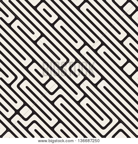 Vector Seamless Black And White Daigonal Maze Lines Pattern