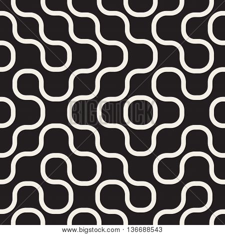 Vector Seamless Black And White Irregular Wavy Lines Geometric Pattern