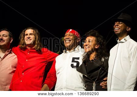 CRACOW POLAND - MARCH 16 2016: Billy Cobham Band live on stage in ICE Cracow Poland