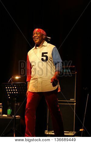 CRACOW POLAND - MARCH 16 2016: Famous American drummer Billy Cobham live on stage in ICE Cracow Poland