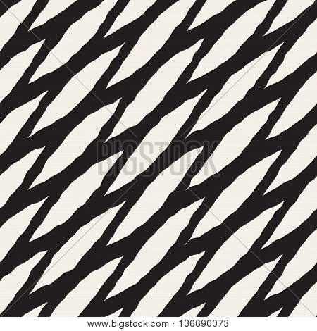 Vector Seamless Black And White Hand Drawn Diagonal Wavy Lines Pattern