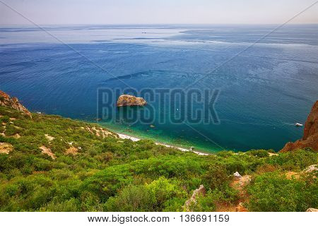 Fiolent Crimea - sea landscape. Sea view - Mountains surround the bay