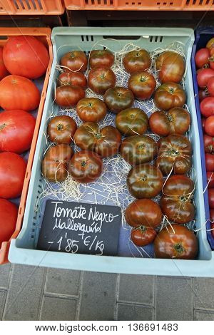 fresh tomatoes from traditional spanish market on malorca