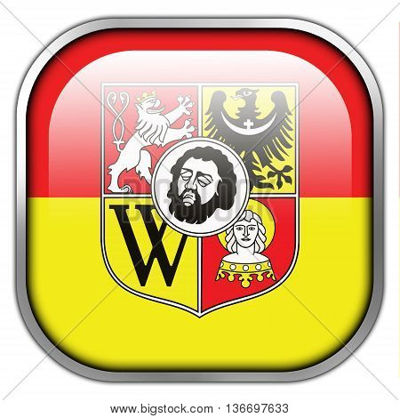 Flag Of Wroclaw With Coat Of Arms, Poland, Square Glossy Button
