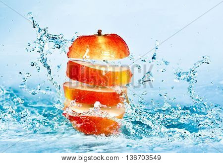 image of fresh water splash on red apple