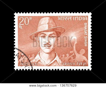 INDIA - CIRCA 1968 : Cancelled postage stamp printed by India, that shows Bhagat Sing.