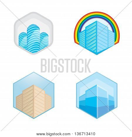 Colorful real estate, city and skyline icons, vector illustrations eps 10