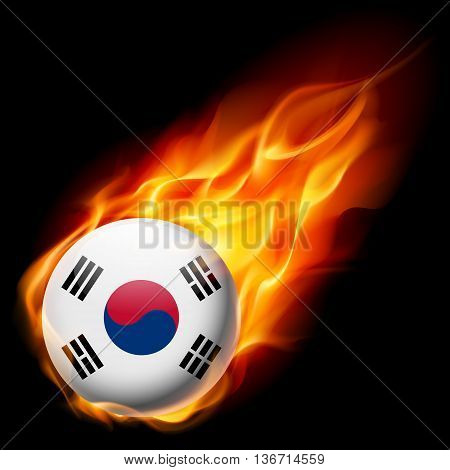 Flag of South Korea as round glossy icon burning in flame